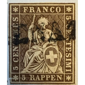 BM_0044_f.jpg Schweizer Sitzende Helvetia im Kästchenmuster, Ausgabe 1854–1863