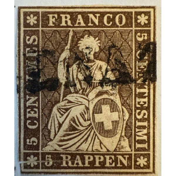 Schweizer Sitzende Helvetia im Kästchenmuster, Ausgabe 1854–1863