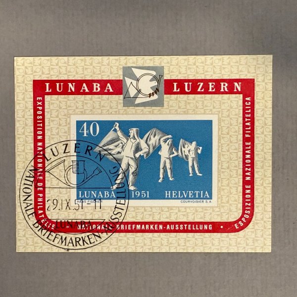 Schweiz 40er Briefmarke LUNABA Luzern 1951, Stempel 29.X.51