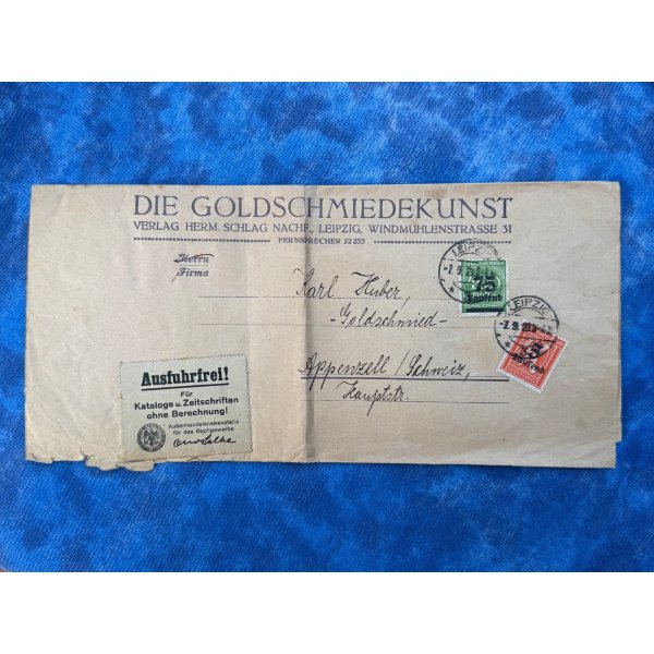 Brief Leipzig 1923 nach Appenzell Schweiz, Inflationszeit