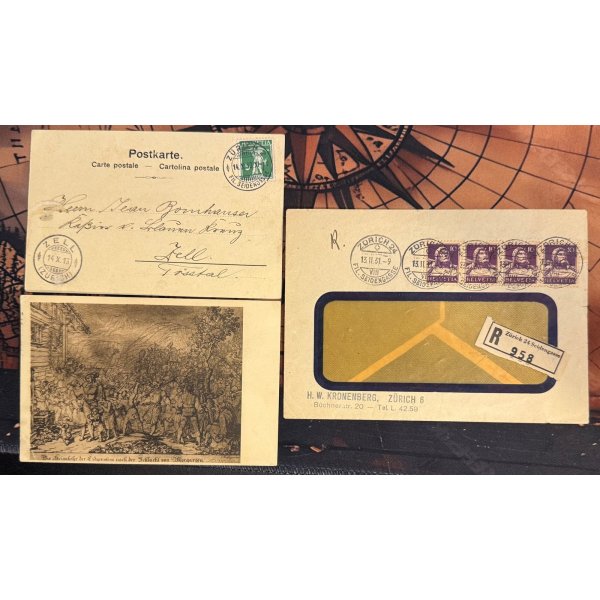 Schweiz Helvetia 10c & 3Rp, Zürich Stempel 1915/1931