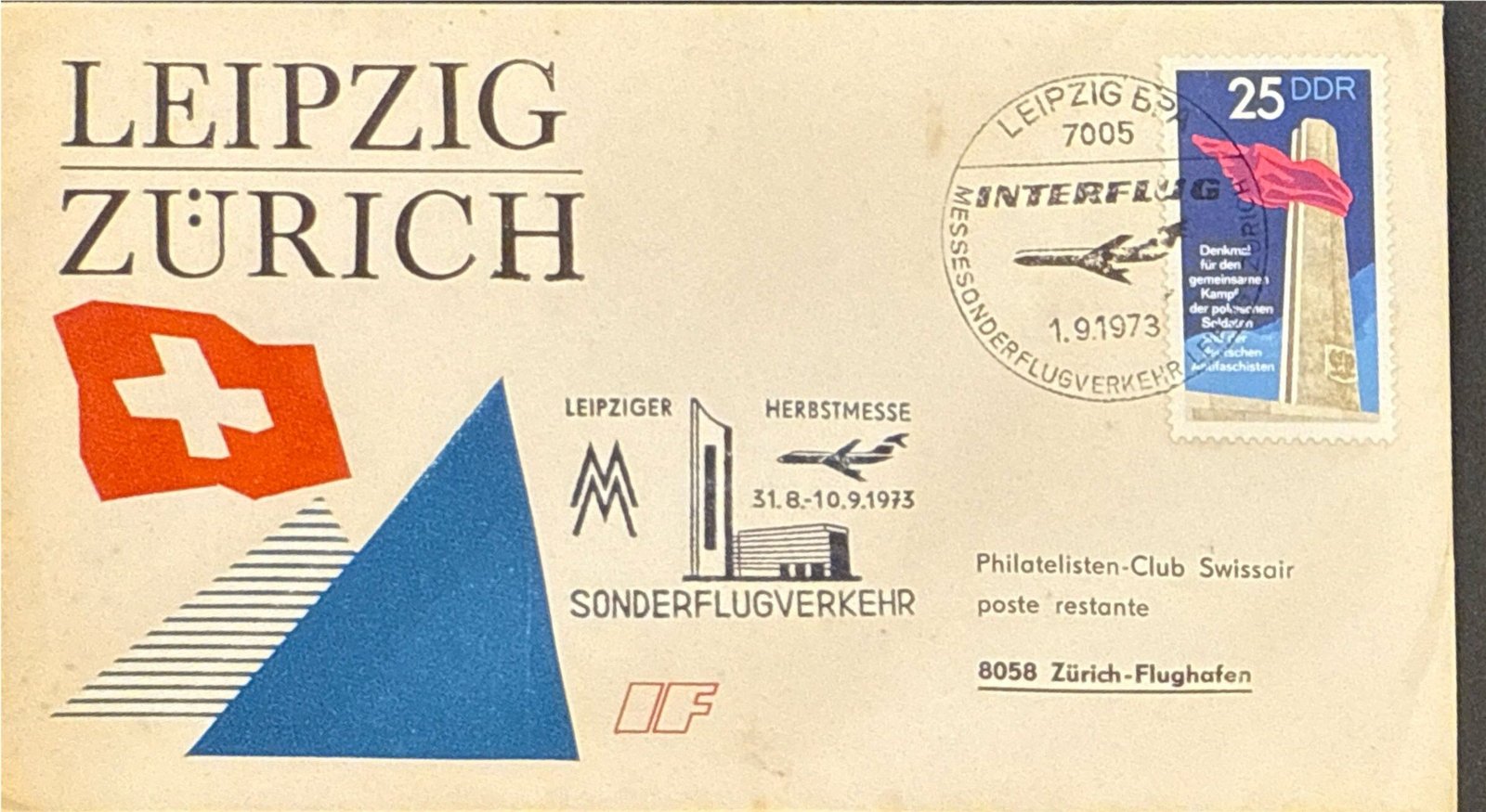 DDR Ersttagsbrief 1973 Leipzig Herbstmesse Sonderflug