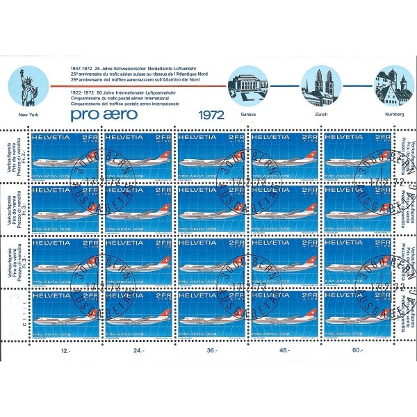 Schweiz 1972 Pro Aero 2 Fr Swissair, Stempel Solothurn