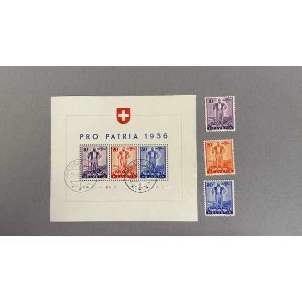 Schweiz Helvetia Pro Patria 1936, 10/20/30 Rp, Genf