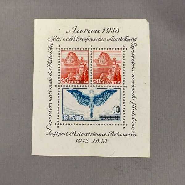 Schweiz 1938 Aarau Luftpostblock 20+10 Rp gestempelt