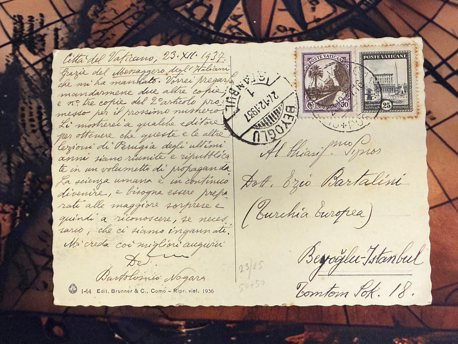 Vatikan 1937 – Postkarte „Lupa Capitolina“ nach Istanbul, portorichtig - Image 2