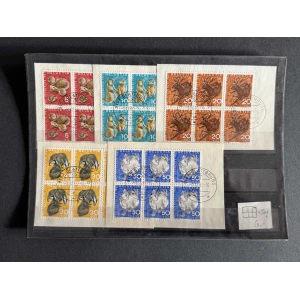BM_1223_f-1.jpg Sheet of Helvetia stamps showing various animals arranged in color blocks with cancellation marks on a display page.