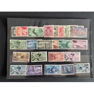 BM_1252_h-1.jpg - globalcollection.ch globalcollection.ch - Page of vintage Italian postage stamps arranged in horizontal rows in a black binder, featuring colorful soccer-themed designs and various Poste Italiane issues.